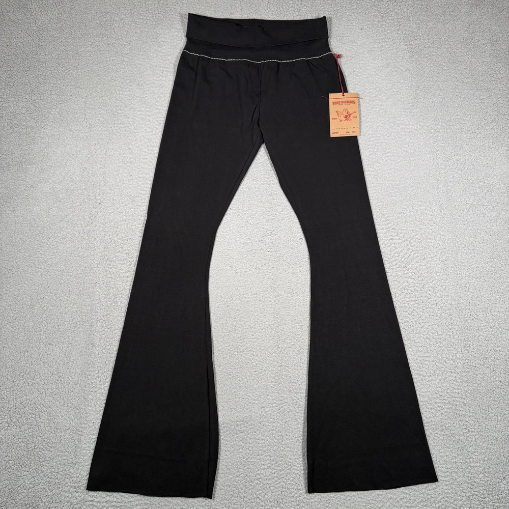 True Religion Leggings Womens Medium Black Eva Pant Athletic Hook Up Flare NWT - Picture 1 of 14
